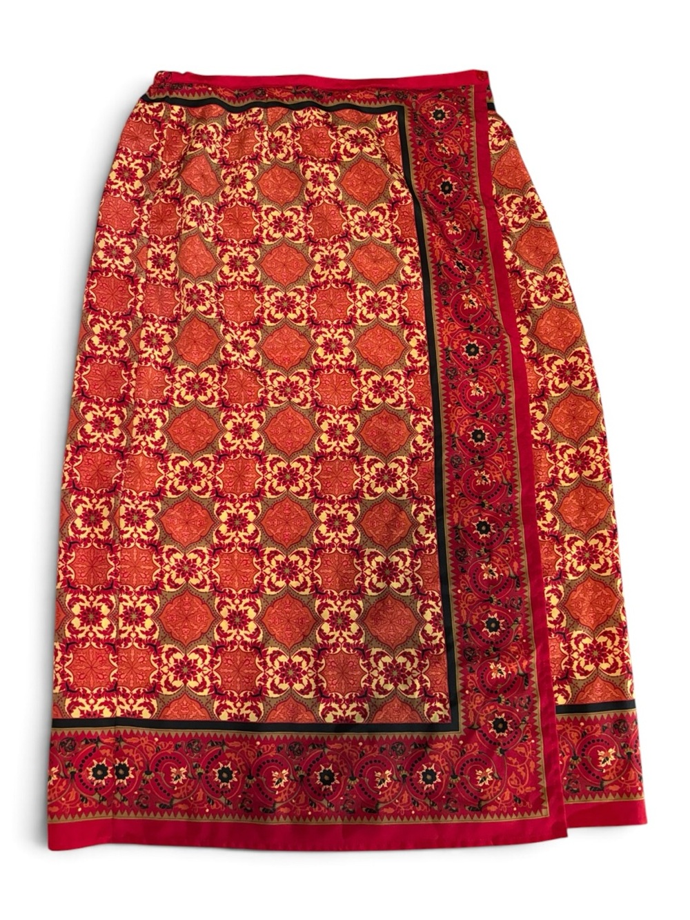 Vintage 90s Sag Harbor Red Boho Paisley Wrap Maxi Skirt 12P
